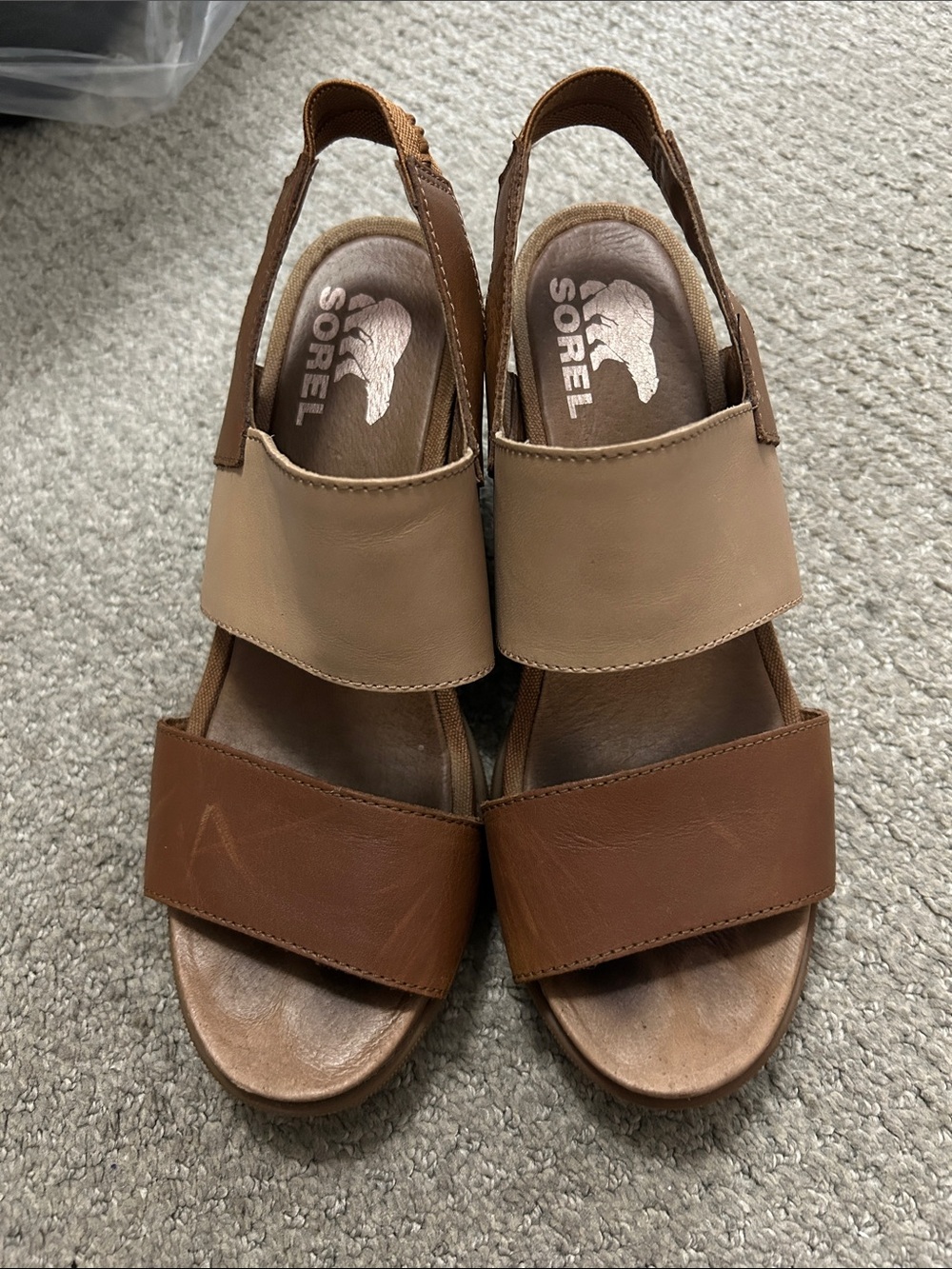 Sorel Two-Tone Brown & Tan Leather Slingback Sandals